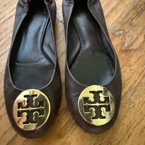 Tory Burch Brown with gold Reva ballet flats